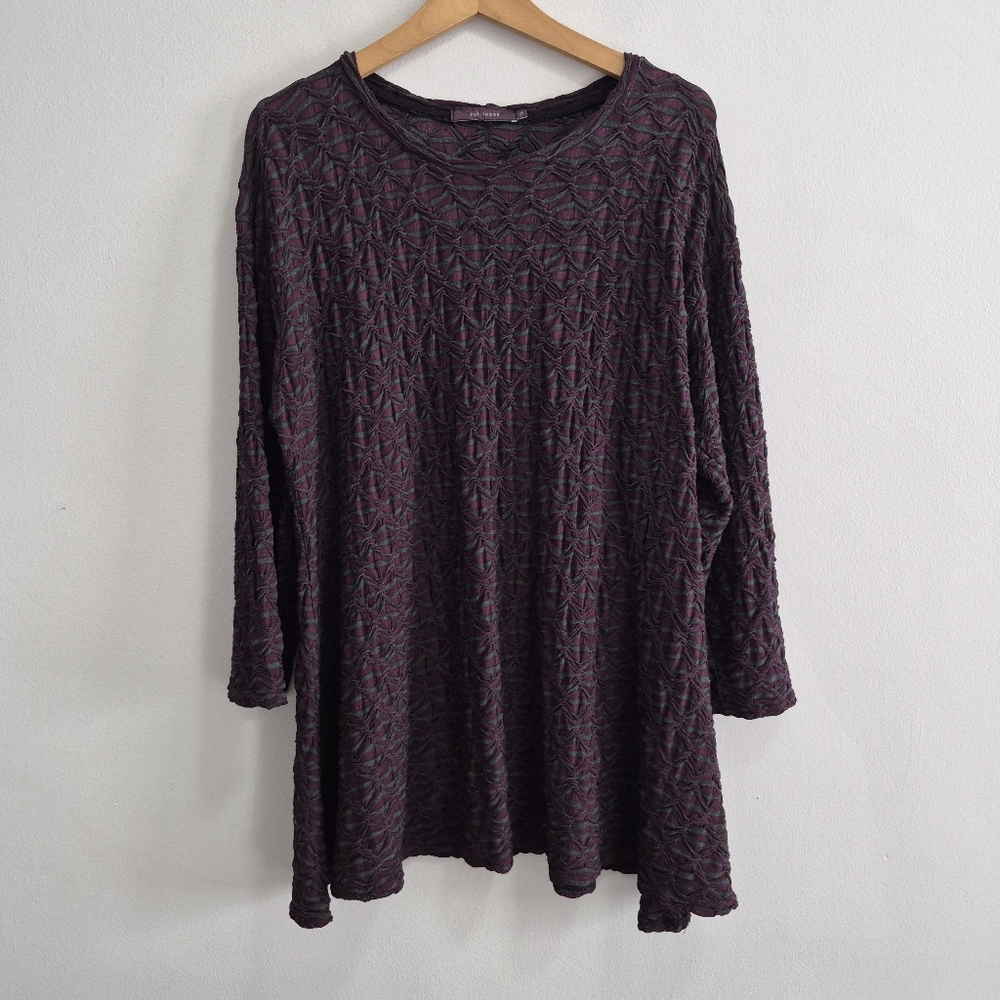 Cut Loose Stretchy Textured Tunic Top Lagenlook Striped Size 1X